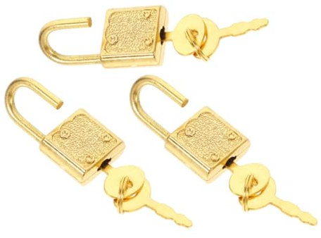 VICASKY 3pcs Gold Mini Padlock Latch Set Small Locks Keys for Jewelry Box Cabinet Wooden Treasure Chest Lock Accessories for Pirate Game Props