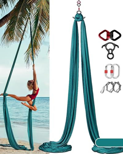 Aerial Yoga Tuch, 8 m, Vertikaltuch Set, inklusive Zubehör, dehnungsarme, hochwertige Stoffe (Dunkelgrün)