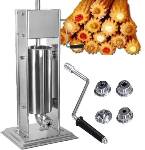 LSBHPPD Macchina Churro Manuale 5 l/7 l/10 l,Macchina Churro Commerciale Manuale Ciambelle spagnole Macchina per Churro con 4 Tipi di stampi, churrera Spagnola Verticale in Acciaio Inox,5L