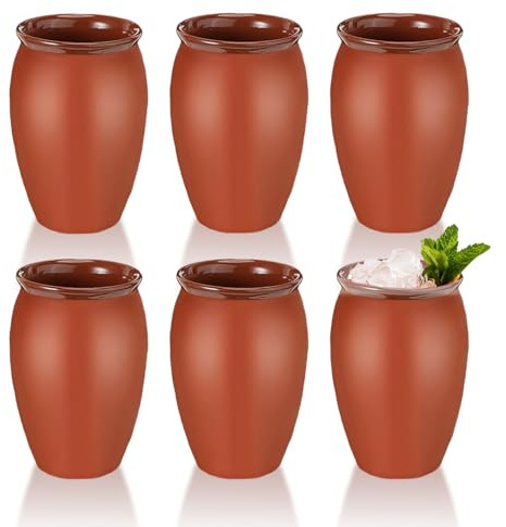 BUWUSMU 6 tazas de cóctel de 16 onzas de Cantaritos de Barro Mexicanos | Vasos de arcilla tradicionales para margaritas, mojitos, cócteles, martes de tacos, fiestas y servir bebidas
