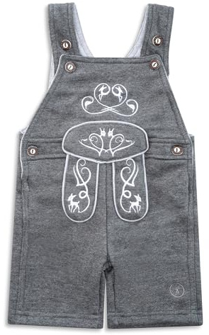 Schöneberger Trachten Couture - Salopette per bambini in tessuto Terry-Fleece con ricami - Tutina - Salopette per costume tradizionale Joni, grigio., 74-80