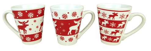 3er Set Keramik Becher Elch Schneeflocke Weihnachtsbecher Glühwein Tasse Kaffeebecher Weihnachten Tasse Glühweinbecher rot weiß Rentier II.Wahl