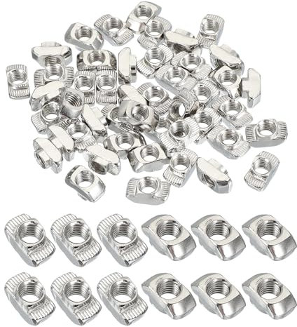 PATIKIL 4545 Series M8 t Nuts, 50pcs t Slot Nut Hammer Head Fastener Nut, Nickel Plated Carbon Steel Nut for Aluminum Profile l Silver