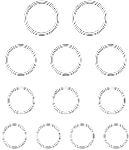 agogue 12 Stück Nasenpiercing, Septum Piercing Silber Nasenring, 8mm-14mm, Nose Piercing für Lippenpiercing Ring, Augenbrauen, Knorpelohrringe, Nasenring Dünn