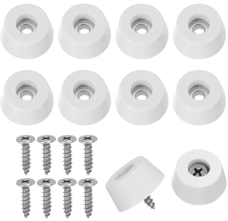 PATIKIL Cutting Board Feet, 10 Pcs Non Slip Rubber Feet Bumpers Round Cutting Board Legs Pad with Stainless Screws for Furniture Kitchen Appliances, White (0.87 W x 0.39 H)