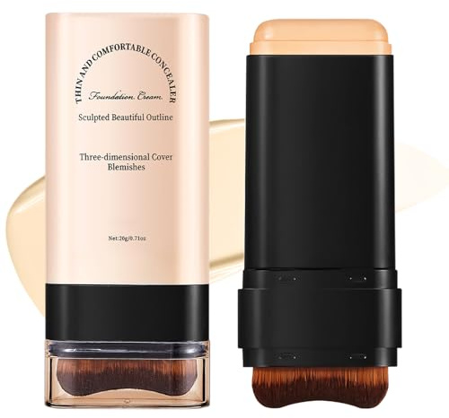 Base de Maquillaje en Barra Hidratante y Ligera 2 en 1, Foundation Stick with Built-In Brush, Acabado Mate, Cubrir Manchas, Larga duración, Resistente al Agua, Para Todo Tipo de Piel (Miel 05#)