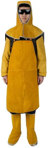 GZKDKZB Grembiuli per saldatori in Pelle di Mucca, 4 Set (Berretto a Scialle, Manica, Grembiule, Protezione per i Piedi) Abbigliamento da Lavoro per la Sicurezza sul Lavoro, Giallo