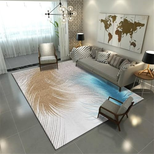 RUGMRZ Alfombra De Cocina Grigio Alfombras Alargadas 60x120CM Exterior Patrón Plumas Azules tapetesAlfombras para Salon