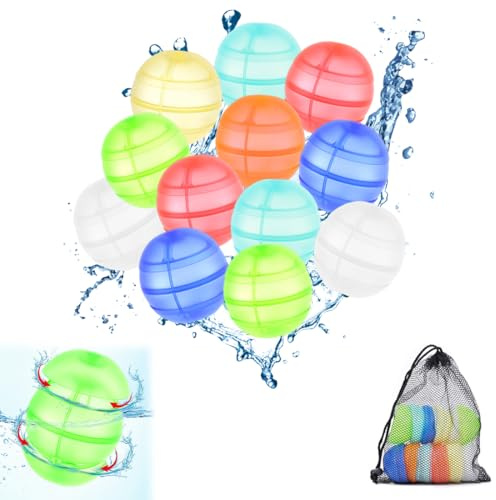 OHREN 12 Stück Wiederverwendbare Wasserbomben,Silikon Wasserbomben Wiederverwendbar,Reusable Water Balloons,Wasserballons Wiederverwendbar für Sommer,Strand,Garten,Pool,Outdoor und Party