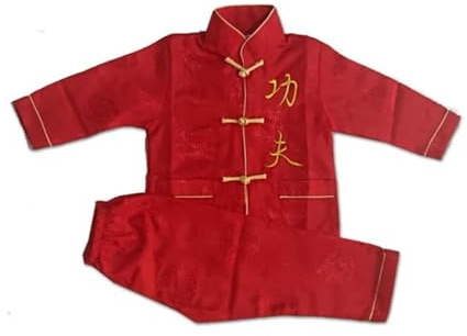 Boys Chinese Traditional Outfits Kung 𝐅𝐮 Wing Chun Arts Set 2 Piece Kids Long Sleeve Top Elastic Waist Trousers Sets Pockets Athletic Clothing Set (Red, 6 Years)