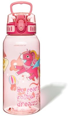 UZSPACE Borraccia per bambini, 600 ml, a prova di perdita, con apertura con un click, borraccia per bambini, senza BPA, resistente, borraccia per bambini, con manico per scuola, ragazzi e ragazze