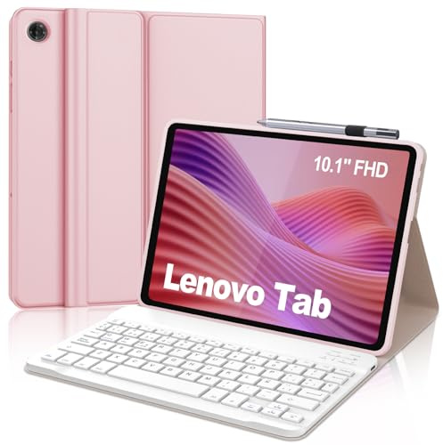 SENGBIRCH Funda con Teclado para Lenovo Tab 10.1 2025, Español Ñ Slim Teclado, Bluetooth Magnético Desmontable Keyboard para Lenovo Tab 10.1 Pulgada 2025 TB-311FU, Rosa