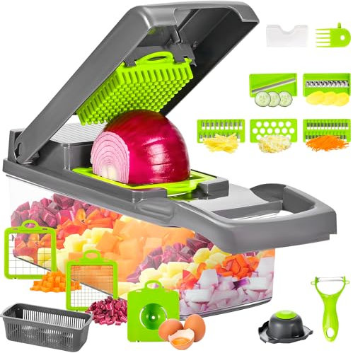 JUPPLIES Mandolina Multifuncional de Cocina 16 en 1 | Cortador Pelador Multifuncional de Verduras con Accesorios Intercambiables | Rallador y Laminador de Frutas y Hortalizas | Separador de Huevos