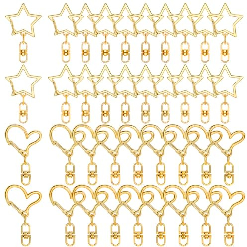 SOFPLATE 40 llavero de Estrella de 2 estilos con Clip Giratorio A Presión Llavero de Corazón con Gancho Dorado Y Plateado Hebilla Colgante con Cadena Accesorio para Billetera Cierres de Metal Tipo Lan