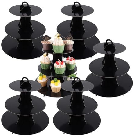 JYARZ Soporte para Tartas Decoración Paquete De 6 Soportes Redondos De Cartón For Tartas Y Té De La Tarde En Color Negro. Expositor Tartas