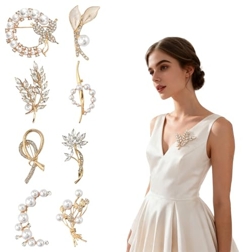 8 Pièces Broche Femme Vetement Fleur Broches en Perles Et Diamants Mode Badges À Épingles en Métal Cadeau pour Femme Accessoires Vestimentaires pour Chemisier Sacs Vêtements Chapeau Décoration