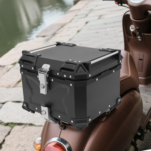 Wiyuer Bauletto impermeabile per moto da 45L con serratura di sicurezza per 2 caschi e accessori da viaggio in lega di alluminio nero