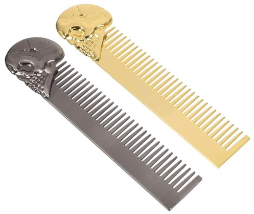 Toyvian 2 Stück Pack Bart und Schnurrbartkämme aus Zinklegierung mit Totenkopf Design Kompakter Metallkamm für Herren Feine Zinken für Präzises Styling und Bartpflege Unterwegs