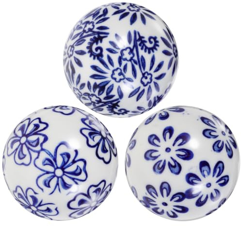 FUOYLOO 3pcs Decorative Balls for Bowls Floating Blue Porcelain Balls 5cm | Ceramic Spheres Easy to Clean Ceramic Orbs with Fine Craftsmanship for Tea Table and Home Aquarium Decorating Style