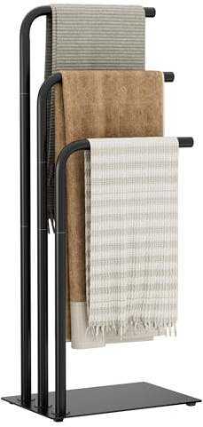 OUTBROS 3 Tier Towel Rack, Towel Rail Free Standing, 39x26x90cm, Black
