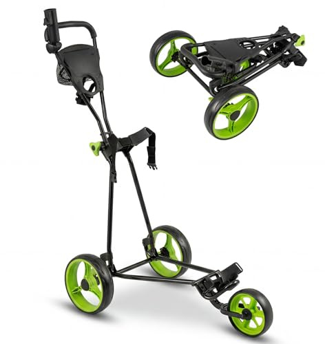 SPOTRAVEL 3 Wheel Golf Push Cart, Quick Folding Golf Bag Trolley | with Scoreboard, Accessories Storage, Umbrella & Cup Holder, Lightweight Golf Pull Cart with Foot Brake