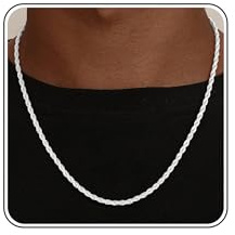 Fezodo S925 Sterling Silber Over Kette Heren, 4mm Breit Rope Chain Halskette Wasserfest Kette for Herren Schmuck Geschenke für Männer Verschiedliche Längen 56CM