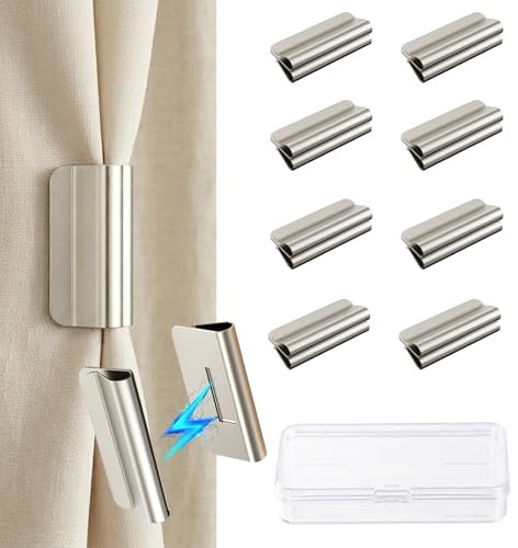 Duseu 8 Pair Magnetic Curtain Clips, Detachable Curtains Magnets Closure | Prevent Light Leaking, No Drill, Magnets for Curtain Clips to Hold Curtains Closed for Home Bedroom Office Shower Curtain