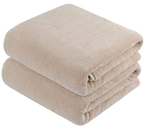 KinHwa Mikrofaser Badetuch Groß 76x152 cm Flauschig 2er Set-Beige | Dichte Korallfleece-Struktur, saugstark und angenehm weich. Trocknet schnell, ideal für Dusche, Sauna und Zuhause