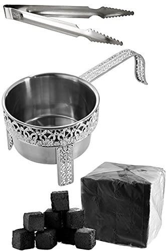 Kaya Shisha - Kohlekorb Shisha Set mit Edelstahl Kohlezange + 1kg Shisha Natur Kohle [Klein L, Rostfrei, stabil & glänzend] - Shisha Zubehör