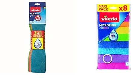 Vileda Colors Set Panni in Microfibra, Multiuso, XL, 36x38 cm, 4 Pezzi + Panni in Microfibra, Riutilizzabili, 30x30 cm, 8 Pezzi, Multicolore