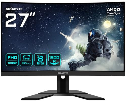 GIGABYTE G27FC A 27 FHD Curved Gaming Monitor - 1920 x 1080, 1500R, 165Hz, 1ms, 250 cd/m², FreeSync Premium, HDMI 1.4, DisplayPort 1.2