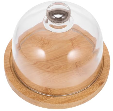 Cabilock Wood Cake Tray with Glass Dome Round Clear Cloche Dome Cake Plate Server Cake Display Cover Glass Cake Pan Cover Food Plate Lid for Cake Dessert Cheese Pastries 6. 5inch