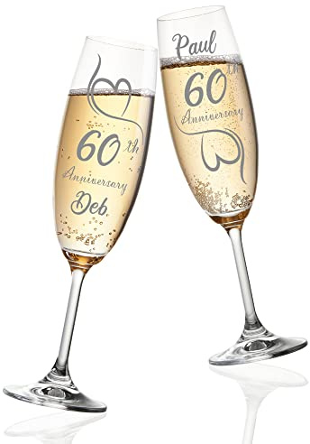 Always Looking Good Personalised Engraved 60th Wedding Anniversary Set of 2 Champagne Flute Glasses Diamond Wedding Engraved Glasses Chocolate Hearts Engraved Champagne Flute (Empty Glasses)