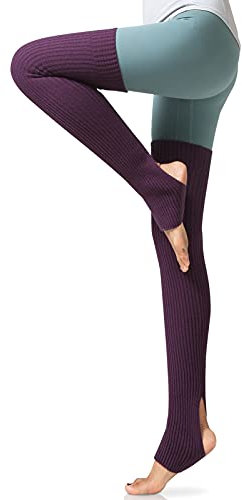 Ladiery Damen Beinstulpen über Knie hoch elastisch lang Erwachsene Zopfmuster 75 cm Party Yoga Sport fußlose Socken, Dunkles Violett, Einheitsgröße