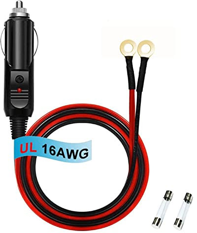 Adaptador de encendedor de cigarrillos de 16 AWG 12 V 24 V con cable de 2 ft/0,6 m, fusible de 15 A y luz LED para coche, bomba de aire, taza eléctrica, bricolaje, etc