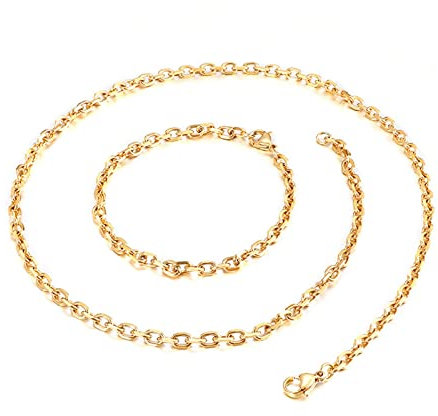 Mesnt Kette Ohne Anhänger Damen Herren 50CM Erbskette aus Edelstahl 4mm Gold