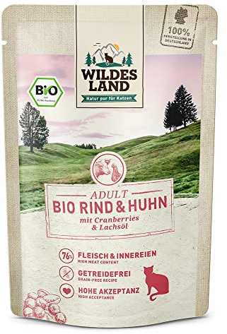 Wildes Land Nassfutter für Katzen, Huhn, mit Lachsöl, 12 x 84 g