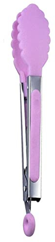 8 tum matlagningstång silikon mattång kök matlagning servering sallad grilltång rostfritt stål handtag silikon matklämma 21 cm rosa
