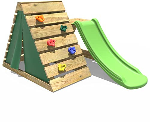 Rebo Mini Wooden Climbing Pyramid Adventure Playset with Slide - Green