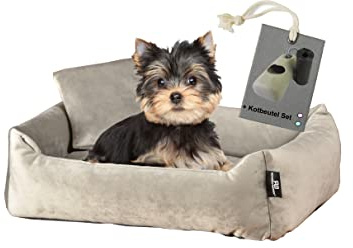 Rohrschneider Luxus Hundebett inkl. Gassibeutel, Taupe, S (kleine Hunde)