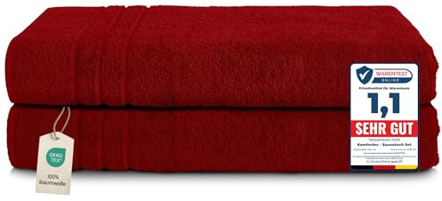Komfortec 2er Saunahandtuch Set XXL 80x200 cm, 100% Baumwolle | Große Saunatücher aus 100% Baumwolle, XXL Set, Saugstark, Flauschig und Schnelltrocknend, Aurorarot