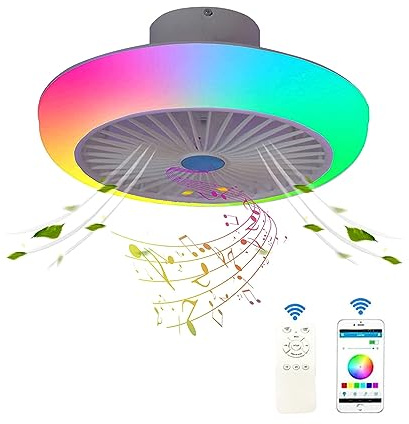 VOMI RGB Farbwechsel LED Deckenleuchte mit Ventilator und Fernbedienung, Leise Deckenventilator mit Beleuchtung und Bluetooth Lautsprecher Musik Deckenlampe APP Steuerung Fan Lampe Dimmbar, 60W+36W