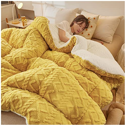 YRRA Trapunta Invernale, Coperta in Cashmere, Coperta Pesante per Letto, Piumino Matrimoniale Invernale Caldo, Coperta per Biancheria da Letto Domestica,Giallo,200x230cm(4kg)