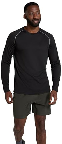 Mountain Warehouse Endurance Mens Top – Long Sleeves, Quick Dry T-Shirt, Highly Breathable Tee, UPF50 Protection Tee Shirt – for, Travelling, Walking, Gym Jet Black L