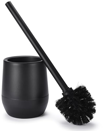 Silicon Brush Bamodi Toilettenbürste mit Halter – freistehende schwarze Toilettenbürste mit langem Griff und steifen Borsten für gründliche und einfache Reinigung – ideal für Badezimmer und Gäste-WC