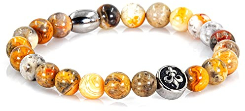 Bracciale Agata Bracciale Bracciale Perline Marrone Giglio Fiorentino Argento 8mm Acciaio Inossidabile