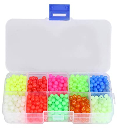 Tomotato Leuchtende Angelperlen, Glow in the Dark Fishing Beads mit 10 Farben, 1000 Stück, Kunststoff, Runde Perlen für Nachtfischen und Hochseefischen