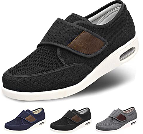 PTKG Zapatillas Ancho Especial Hombre Mujer para pies Delicados zapatos casuales con calzado deportivas para Diabéticos, Posoperatorio pies delicados zapatillas ortopedicas,Negro,46EU