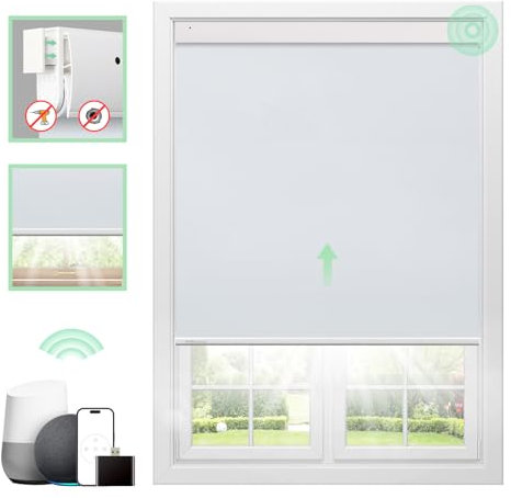 DONGFXK Motorized Blinds with Remote, Blackout No Drill Cordless Smart Roller Shades, Automatic Blinds for Windows, White,48 W x 72 H