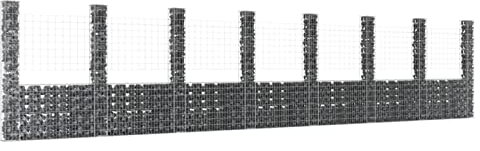 Keketa Panier gabion en forme de U avec 8 poteaux, cage gabion en métal, panneau de clôture décoratif pour jardin, terrasse et terrasse - Clôture murale en gabion - Clôture métallique en fer - 860 x